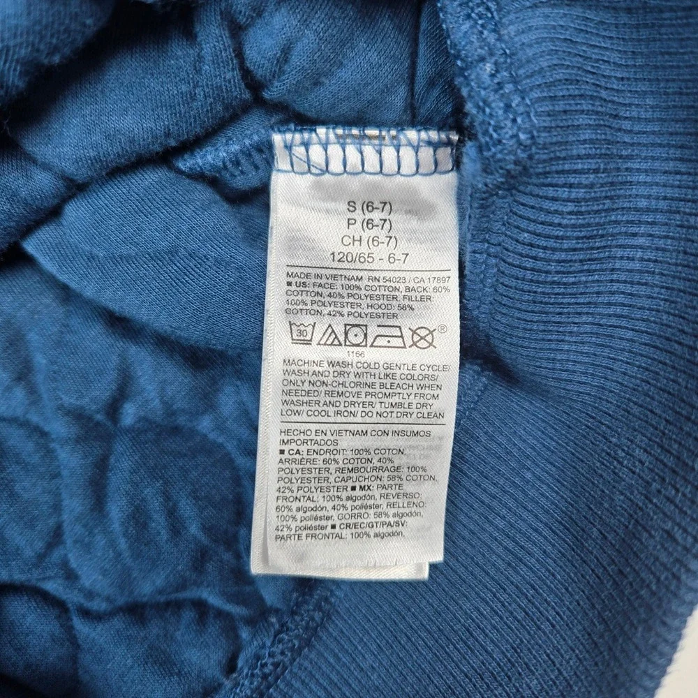 Old‎ Navy Quilted Hoodie Kids S 6-7 Blue Gray Oversized Contrast Hood Sweatshirt